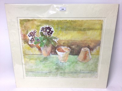 Lot 155 - Marcia Blakenham (b.1946) pencil, watercolour and gouache - still life with flower pots, signed and dated, 40cm x 50cm, mounted