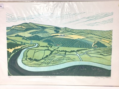 Lot 173 - Penny Berry Paterson (1941-2021), colour linocut print, Downland Panorama, signed and numbered 2/30, image 31 x 52cm