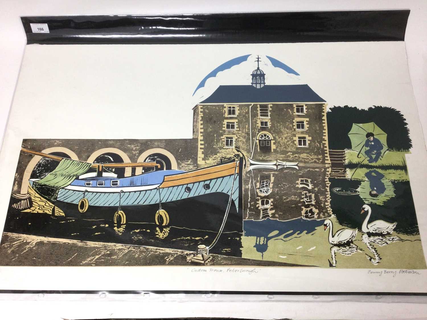 Lot 166 - Penny Berry Paterson (1941-2021) colour linocut- Custom House, Peterborough, image 47 x 75cm, signed titled and inscribed H/C