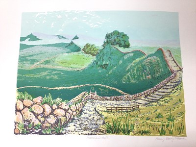 Lot 167 - Penny Berry Paterson (1941-2021) colour linocut - Hadrian's Wall, image 52 x 40cm, signed titled and numbered 8/12