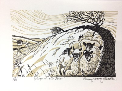 Lot 174 - Penny Berry Paterson (1941-2021) colour print, Road to Rosemorgy, signed and numbered 1/10, image 20 x 47cm, together with a further print, Sheep in the Snow, signed and numbered 19/20, image 23 x...