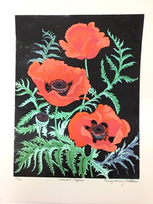 Lot 176 - Penny Berry Paterson (1941-2021) colour linocut print, Oriental Poppies, signed and numbered 20/30, image 28 x 36cm