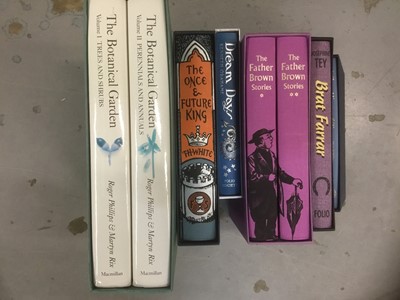 Lot 1670 - Books- Folio Society, The Father Brown Stories 2 volume set, together with T.H. White, The Once and Future King, Kenneth Grahame, Dream Day, Josephine Tey, Brat Farrar, Holford' Strevens, A Short H...