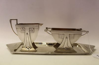 Lot 2584 - Art Nouveau W.M.F. silver plated sugar bowl and milk jug on tray