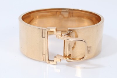 Lot 396 - Art Deco 14ct rose gold bangle with hinged buckle clasp