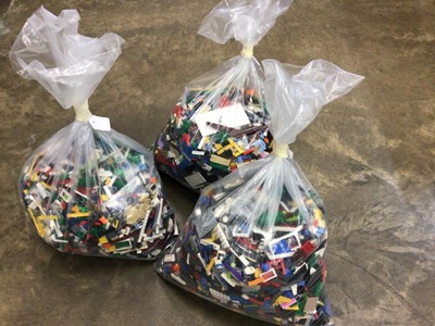 Lot 1777 - Three bags of assorted mixed Lego bricks and accessories, weighing approx 15 Kg in total
