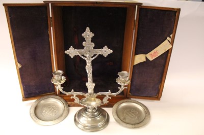 Lot 2604 - Pewter Church alter crucifix in pitch pine case