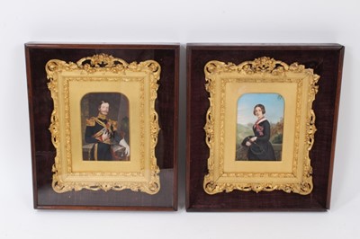 Lot 887 - Pair of fine quality overpainted portrait photographs of a military officer and his wife (2)