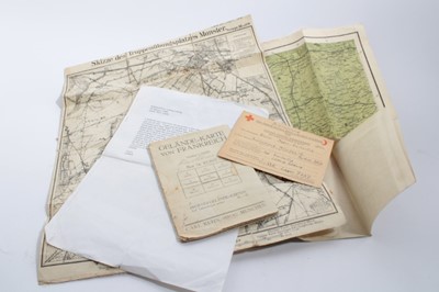 Lot 690 - Group of Second World War military maps and ephemera to include a prisoner of war camp letter