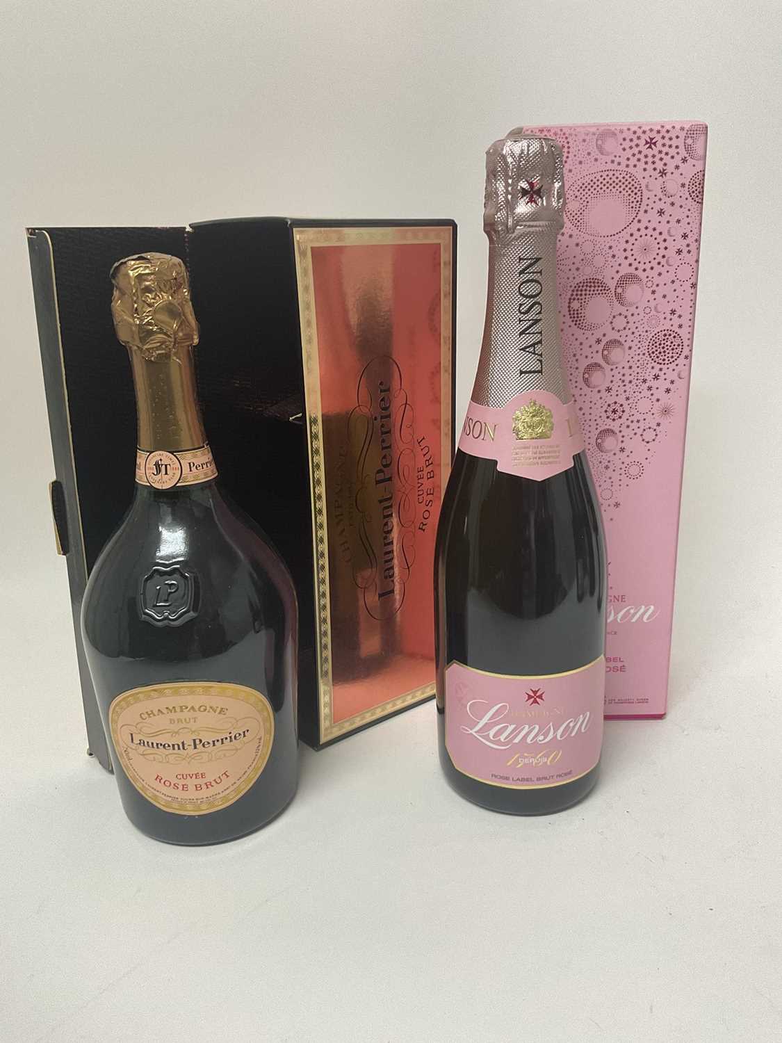 Lot 46 - Two bottle s of champagne to include Laurent-Perrier Cuvée Rosé Brut in box, and Lanson Brut Rosé Champagne in box