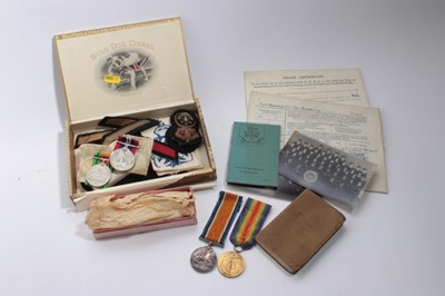 Lot 998 - First World War casualty pair together with Second World War defence and war medals and paperwork