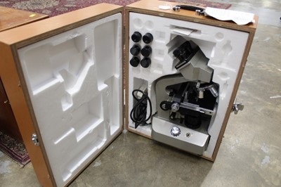 Lot 2636 - 1960's / 70's students Diamax microscope by Beck of London in case together with another similar Japanese microscope in case (2)