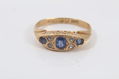 Lot 293 - Edwardian 18ct gold sapphire and diamond ring, one other similar ring and 18ct gold diamond five stone ring