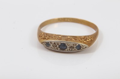 Lot 293 - Edwardian 18ct gold sapphire and diamond ring, one other similar ring and 18ct gold diamond five stone ring