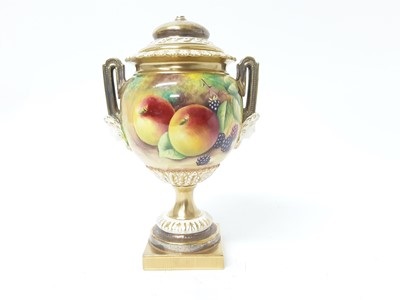 Lot 1265 - Royal Worcester Hand Painted vase and cover (finial AF)