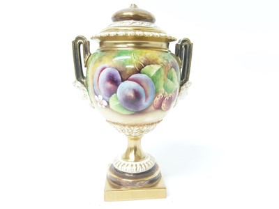 Lot 1265 - Royal Worcester Hand Painted vase and cover (finial AF)