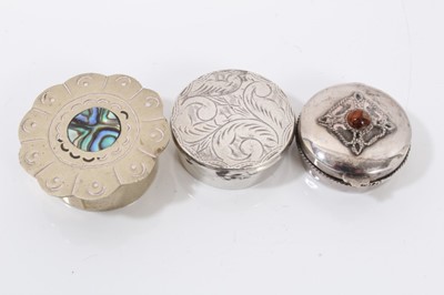Lot 309 - 1960s silver dish with Tudor rose decoration, German silver (935) box, four silver and white metal circular trinket pots (6)