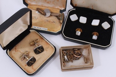 Lot 313 - Group Victorian and later jewellery to include pair silver and blue enamel cufflinks
