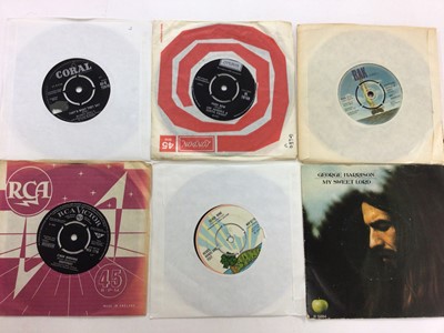 Lot 2327 - Box of approx 200 single records including Buddy Holly, Jimi Hendrix, The Herd, Tim Hardin, Hollies, Heinz, George Harrison, Grapefruit, Honeybus, Heads, Hands & Feet, Dobie Gray and Humble Pie. mo...