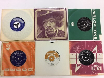 Lot 2327 - Box of approx 200 single records including Buddy Holly, Jimi Hendrix, The Herd, Tim Hardin, Hollies, Heinz, George Harrison, Grapefruit, Honeybus, Heads, Hands & Feet, Dobie Gray and Humble Pie. mo...