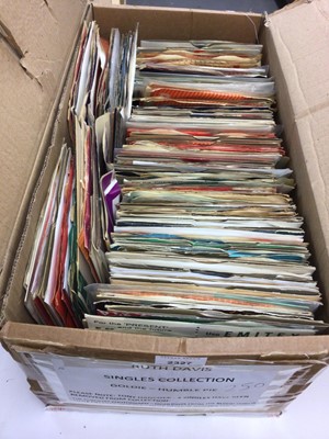 Lot 2327 - Box of approx 200 single records including Buddy Holly, Jimi Hendrix, The Herd, Tim Hardin, Hollies, Heinz, George Harrison, Grapefruit, Honeybus, Heads, Hands & Feet, Dobie Gray and Humble Pie. mo...