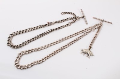 Lot 325 - Two silver watch chains, one with a pig charm