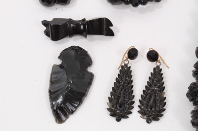 Lot 330 - Collection of vintage jet and other similar jewellery including 1920s black beadwork sautoir necklace