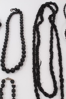 Lot 330 - Collection of vintage jet and other similar jewellery including 1920s black beadwork sautoir necklace