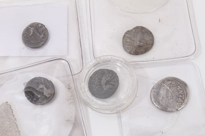 Lot 521 - G.B. - Mixed ancient coins in varying grades and conditions to include silver Celtic Iceni units x 4, a Roman silver Denarius Mark Anthony Legionary type GF, Medieval hammered and others (qty)