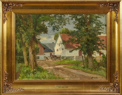 Lot 1159 - *Carl Hornung-Jensen (1860-1960) oil on board. Farmyard scene