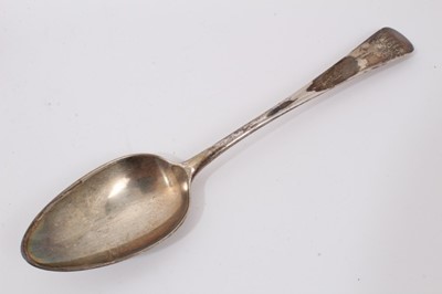 Lot 355 - Georgian silver tablespoon and caddy spoon, silver compact case, other silver and plated items