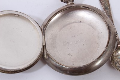 Lot 355 - Georgian silver tablespoon and caddy spoon, silver compact case, other silver and plated items