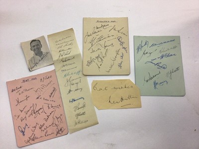 Lot 1429 - Autographs cricket a selection of earlier items including Middlesex 1949, Kent 1949, Best wishes Len Hutton (piece), Don Bradman (piece), Dennis Compton (postcard), TG Evans (postcard), Sutcliffe (...