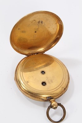 Lot 369 - 18ct gold cased pocket watch and winding key with rams head decoration
