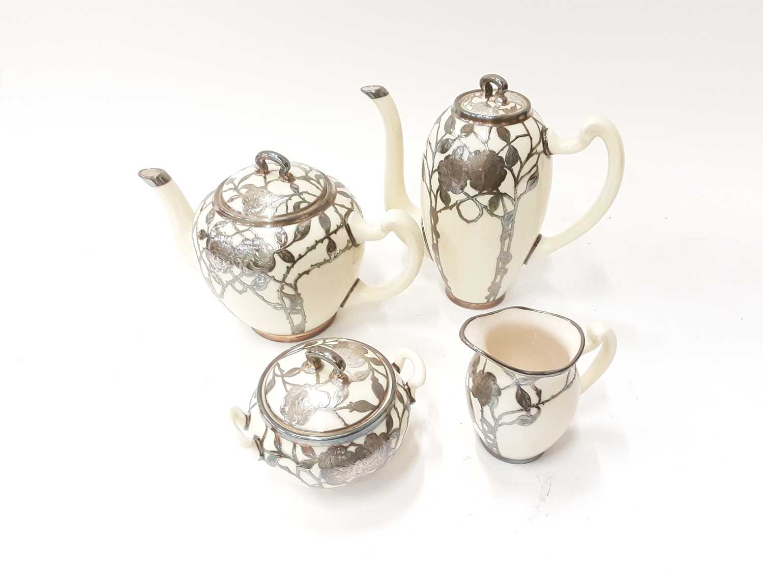 Lot 1290 - Lennox four piece tea and coffee set with overlaid silver decoration