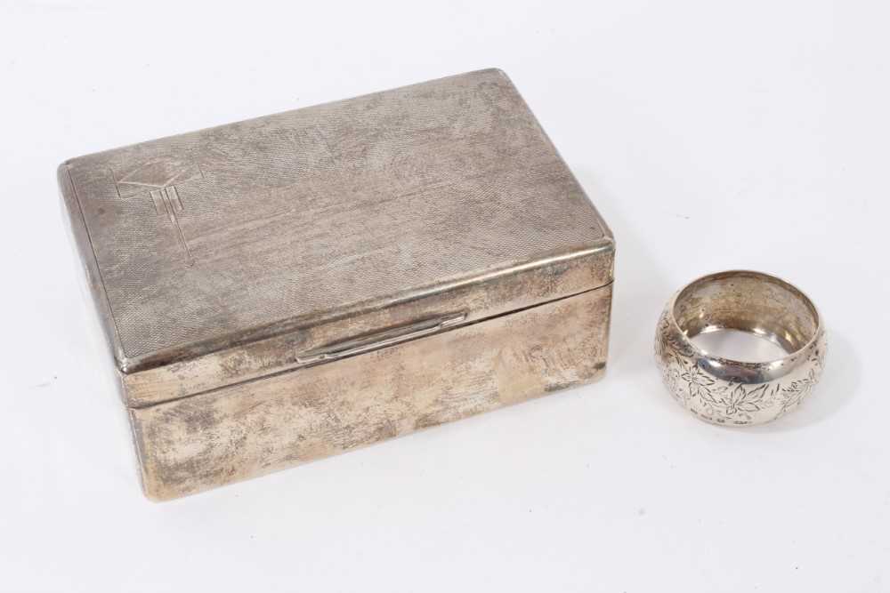 Lot 362 - 1950s silver cigarette box and silver napkin ring