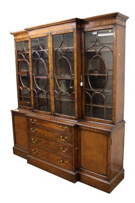 Lot 1274 - George III style mahogany two-height break front bookcase