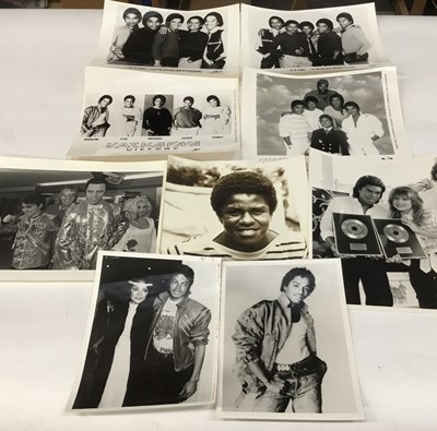 Lot 1605 - Michael Jackson and The Jacksons Thirty 1980's Black and White Photographs including Press Release, Photographer Ebert Rogers, Epic and others.