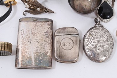 Lot 371 - Two silver cased pocket watches, other vintage watches, two silver vesta cases, silver locket and other bijouterie