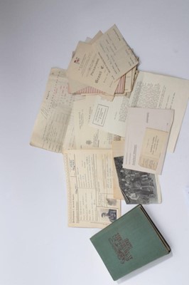 Lot 698 - Second World War Prisioner of War items relating to Lieutenant John Herbert Grimwade Coy. 6. Royal Artillery, included is an I.D. pass for Oflag VIII, letter from his wife to Campo.