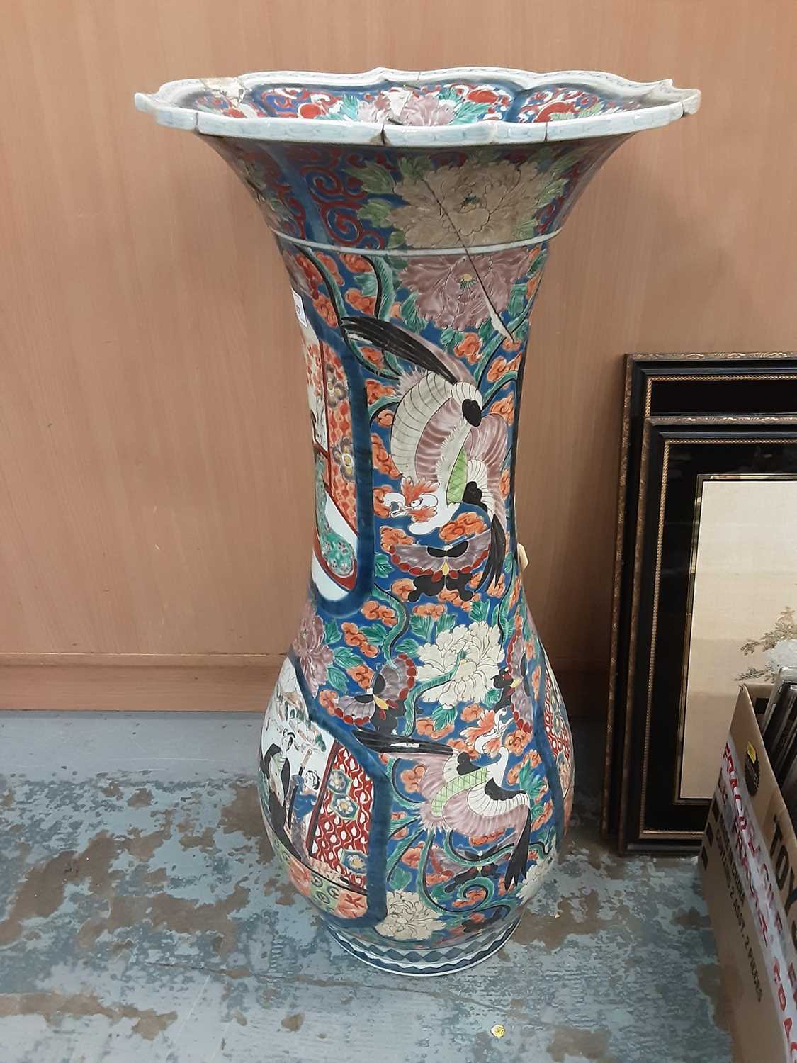 Lot 379 - Very large 19th century Japanese porcelain vase, with old Kim Harris Oriental Antiques label and £620 price label