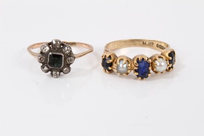 Lot 572 - Georgian/antique green stone and diamond cluster ring, and sapphire and pearl five stone ring