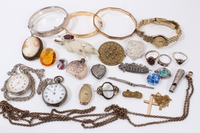 Lot 380 - Two silver cased fob watches, silver bangle, other silver and costume jewellery