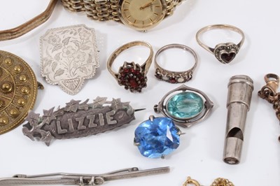 Lot 380 - Two silver cased fob watches, silver bangle, other silver and costume jewellery