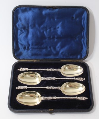 Lot 354 - Set of four Victorian silver Apostle spoons in fitted case