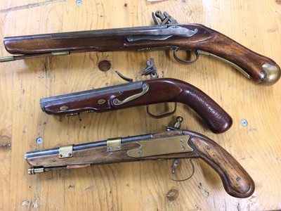 Lot 1098 - Group of three decorative scratch built models / copies of flint lock pistols (non firing) (3)