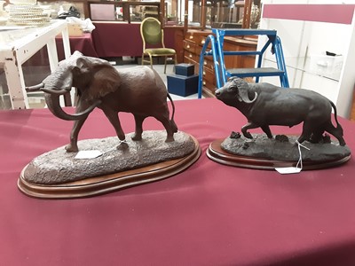 Lot 1295 - Two cold-cast bronze models - Charge on the Serengeti and Giant of the African Plains, both by Robert Glen, with framed certificates