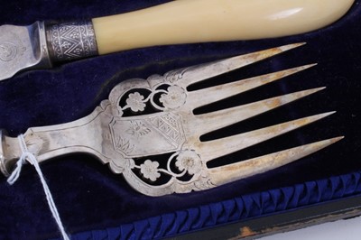 Lot 386 - Late Victorian Mappin & Webb cased set of silver fish servers with ivory handles, Sheffield 1900