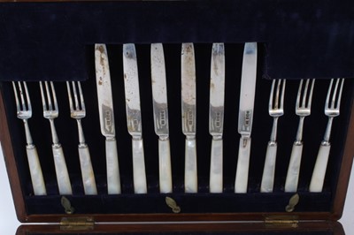 Lot 395 - Canteen of silver fruit/ dessert cutlery with mother of pearl handles