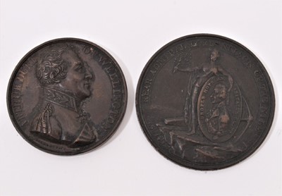 Lot 540 - G.B. AE Medallions to include Lord Nelson 'Davison's Battle of The Nile' commemorative 1798 (Diameter 47mm - Ref. Eimer 890) VF and The Duke of Wellington 'Battle of Vitoria 1813' (Diameter 41mm...